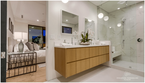 Wheelchair accessible bathroom showcases