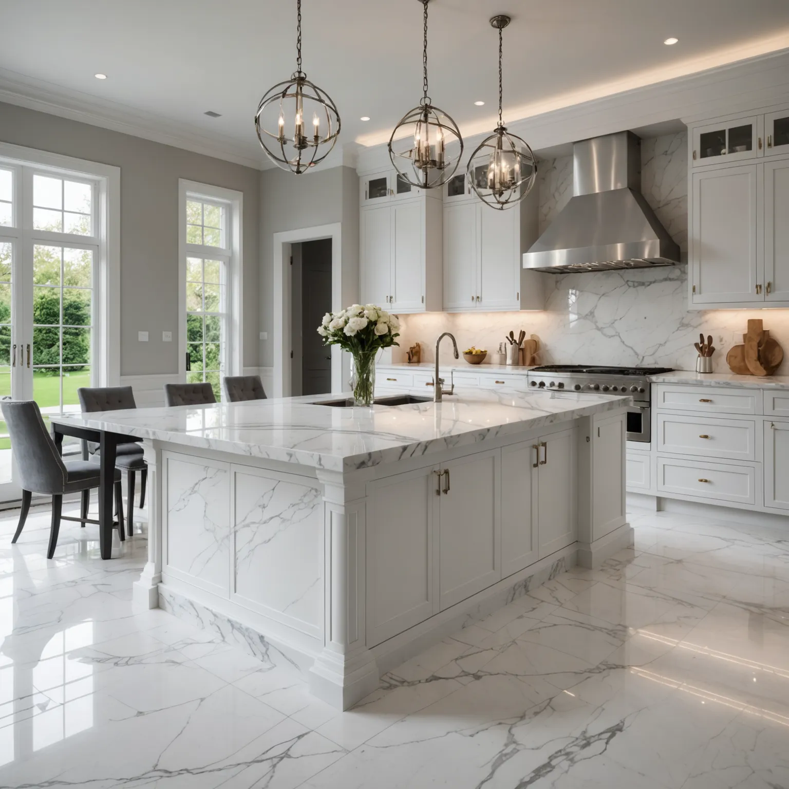 Luxury Marble Kitchen Island Elegant marble kitchen island with veining